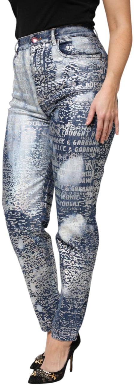 Dolce & Gabbana Blue Washed Print High Waist Denim Jeans Roze