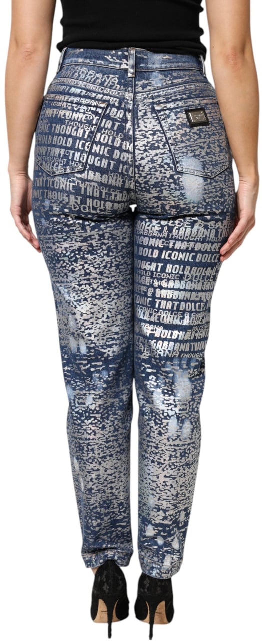 Dolce & Gabbana Blue Washed Print High Waist Denim Jeans Roze