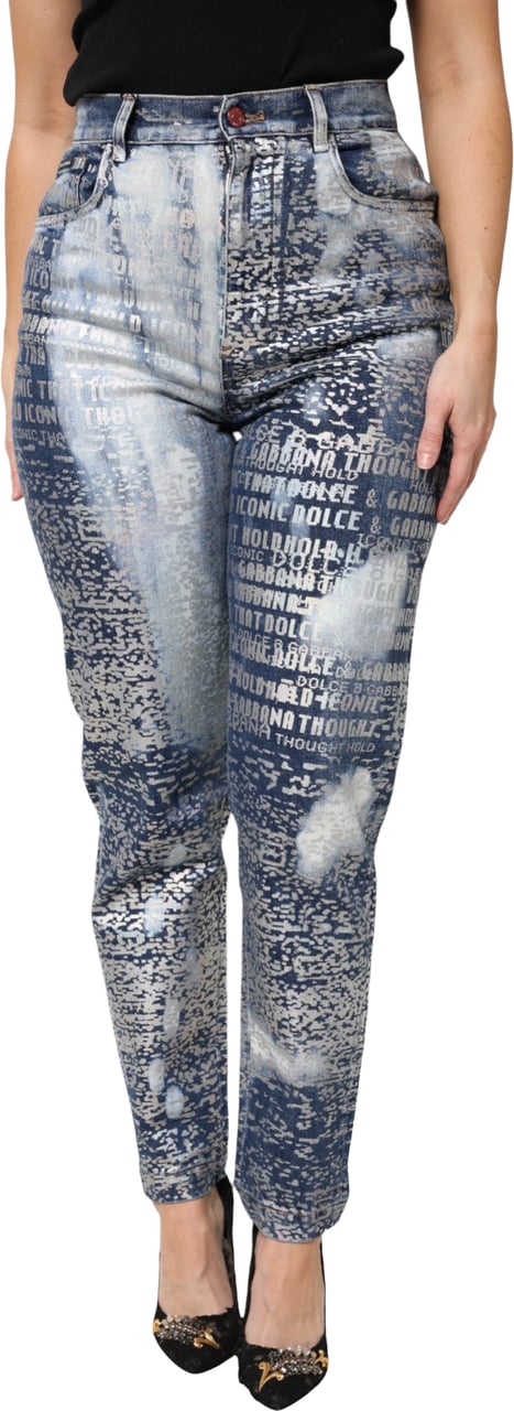 Dolce & Gabbana Blue Washed Print High Waist Denim Jeans Roze
