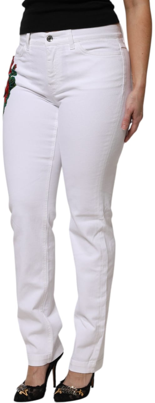 Dolce & Gabbana White Floral Sequined GIRLY Denim Jeans Rood