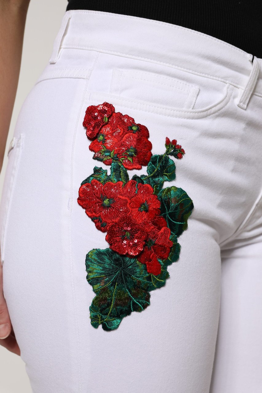 Dolce & Gabbana White Floral Sequined GIRLY Denim Jeans Rood
