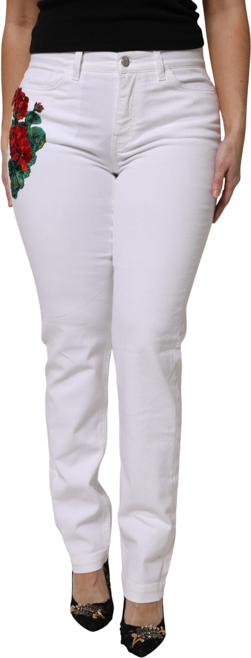 Dolce & Gabbana White Floral Sequined GIRLY Denim Jeans Rood