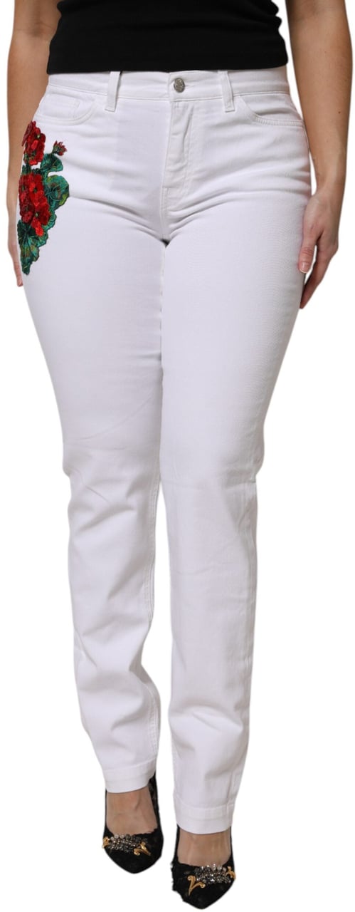 Dolce & Gabbana White Floral Sequined GIRLY Denim Jeans Rood