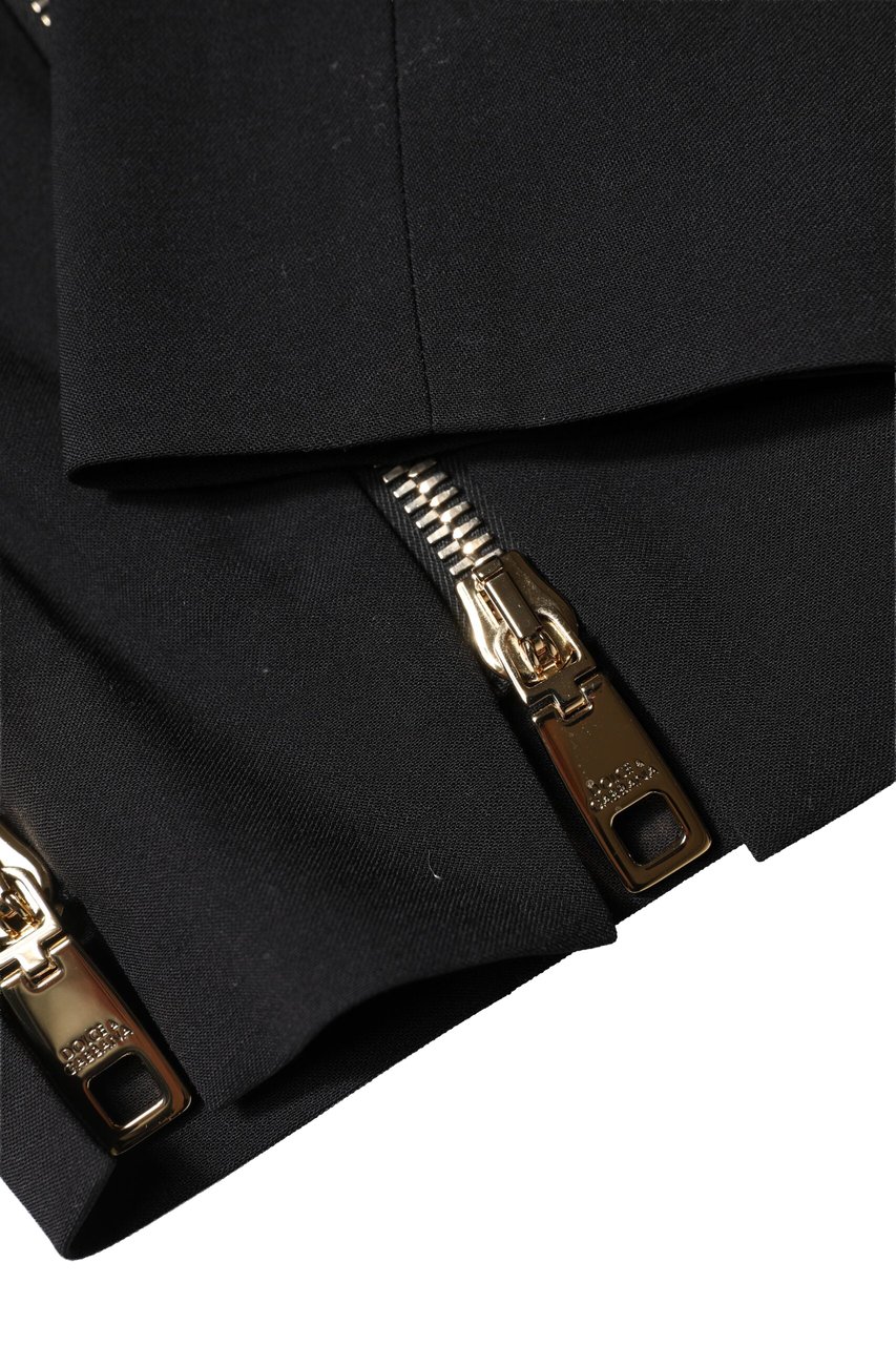 Dolce & Gabbana Black Wool High Waist Zipper Tapered Pants Zwart