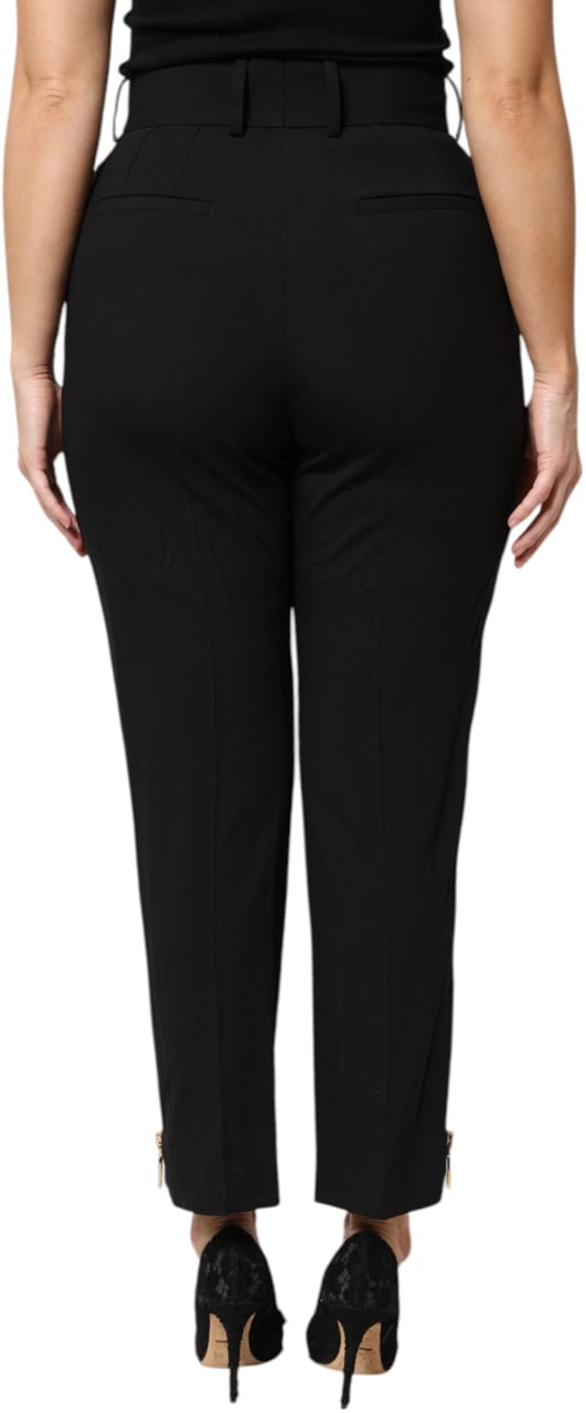 Dolce & Gabbana Black Wool High Waist Zipper Tapered Pants Zwart