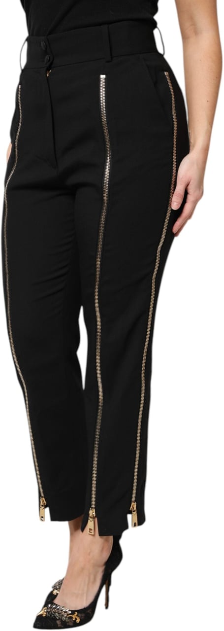 Dolce & Gabbana Black Wool High Waist Zipper Tapered Pants Zwart