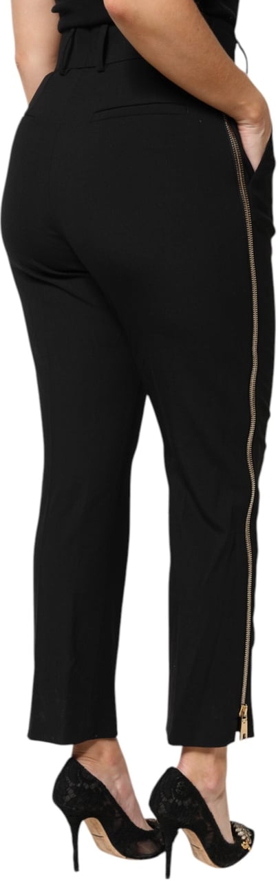 Dolce & Gabbana Black Wool High Waist Zipper Tapered Pants Zwart