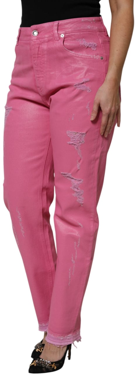 Dolce & Gabbana Pink Tattered Mid Waist Tapered Denim Jeans Wit