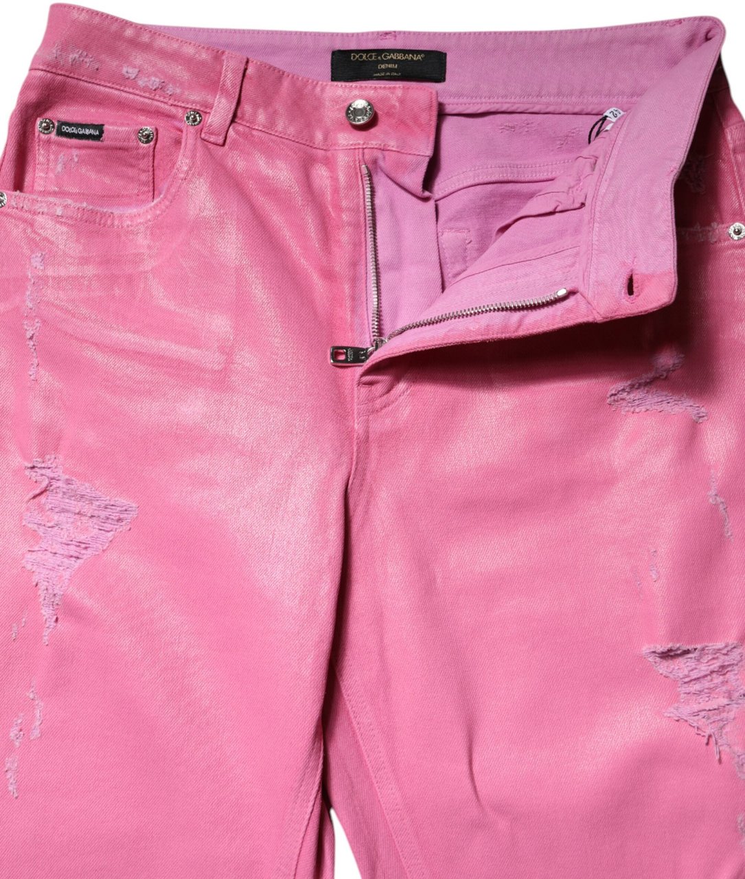 Dolce & Gabbana Pink Tattered Mid Waist Tapered Denim Jeans Wit