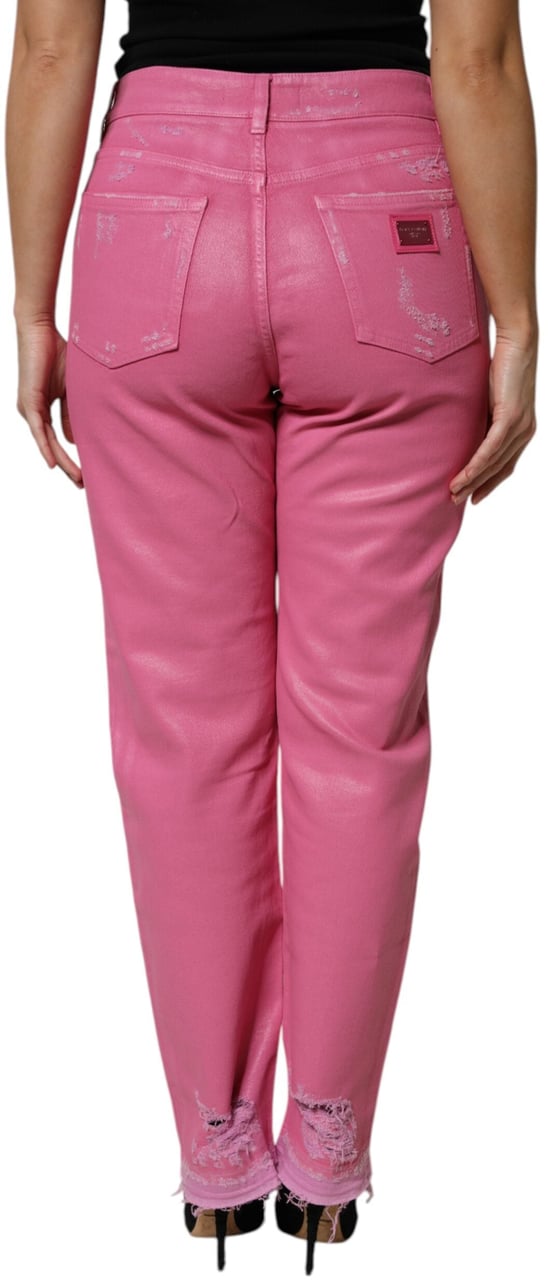 Dolce & Gabbana Pink Tattered Mid Waist Tapered Denim Jeans Wit