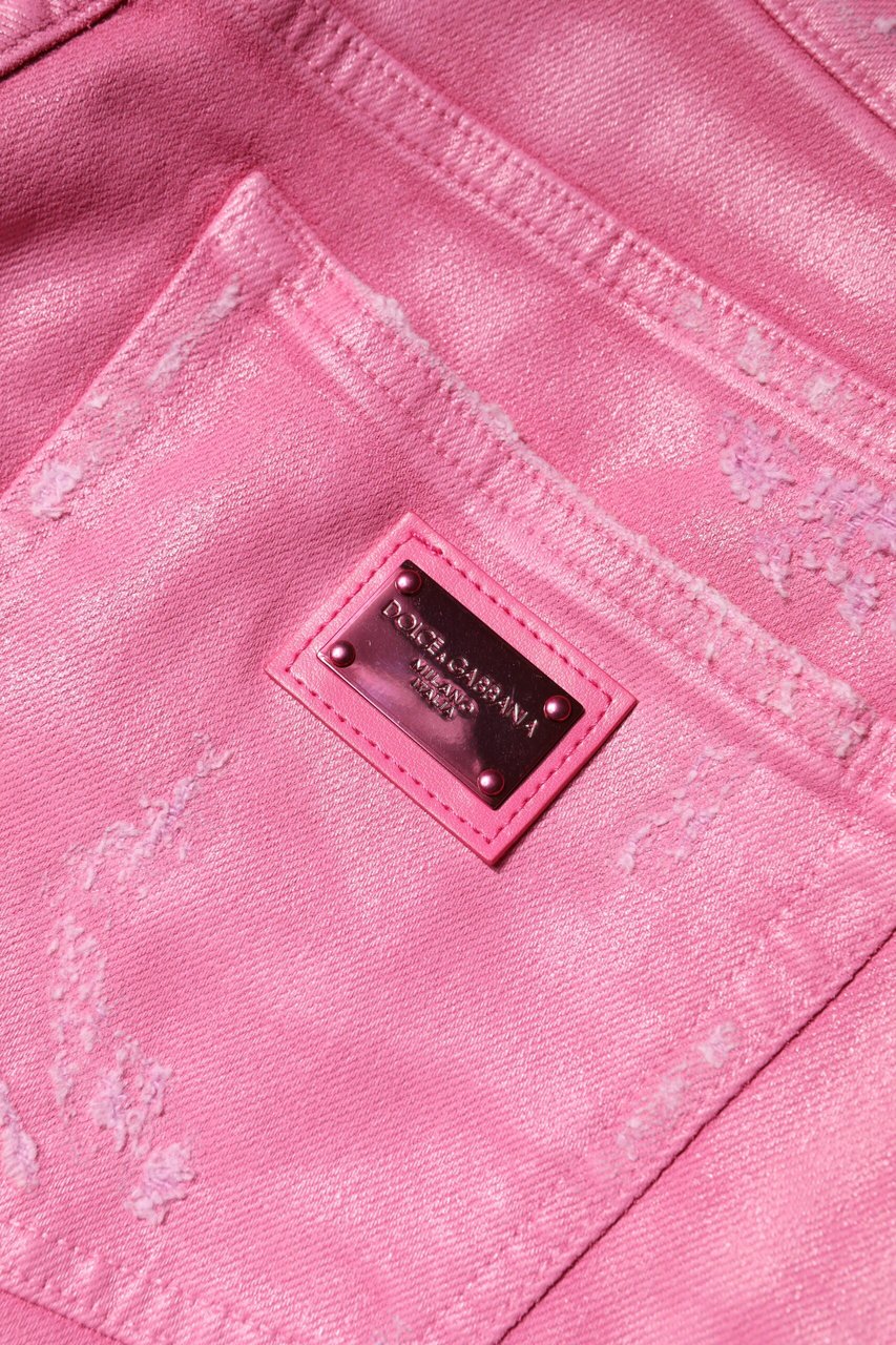 Dolce & Gabbana Pink Tattered Mid Waist Tapered Denim Jeans Wit