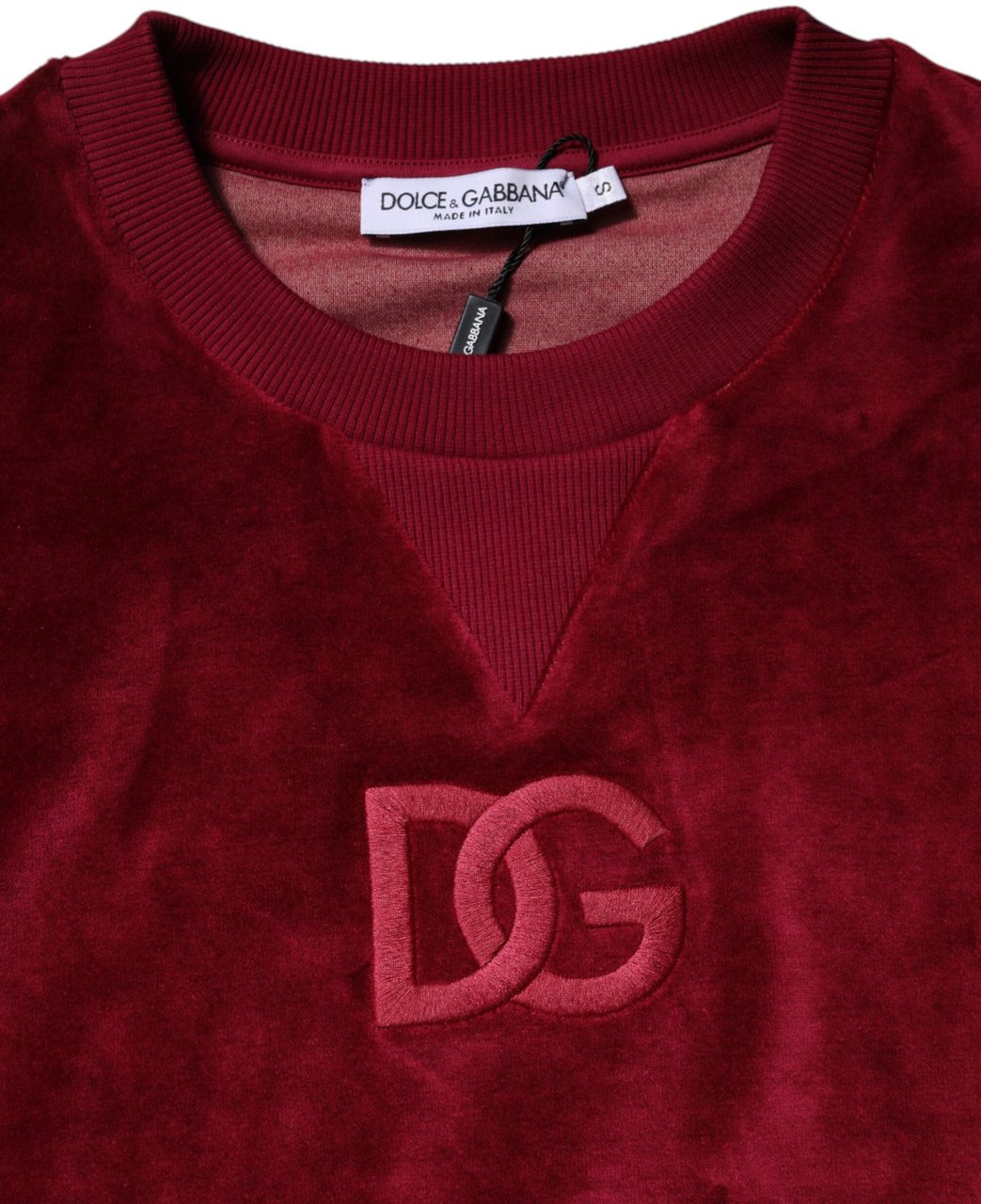 Dolce & Gabbana Red Cotton Velvet Crew Neck Pullover Sweater Rood