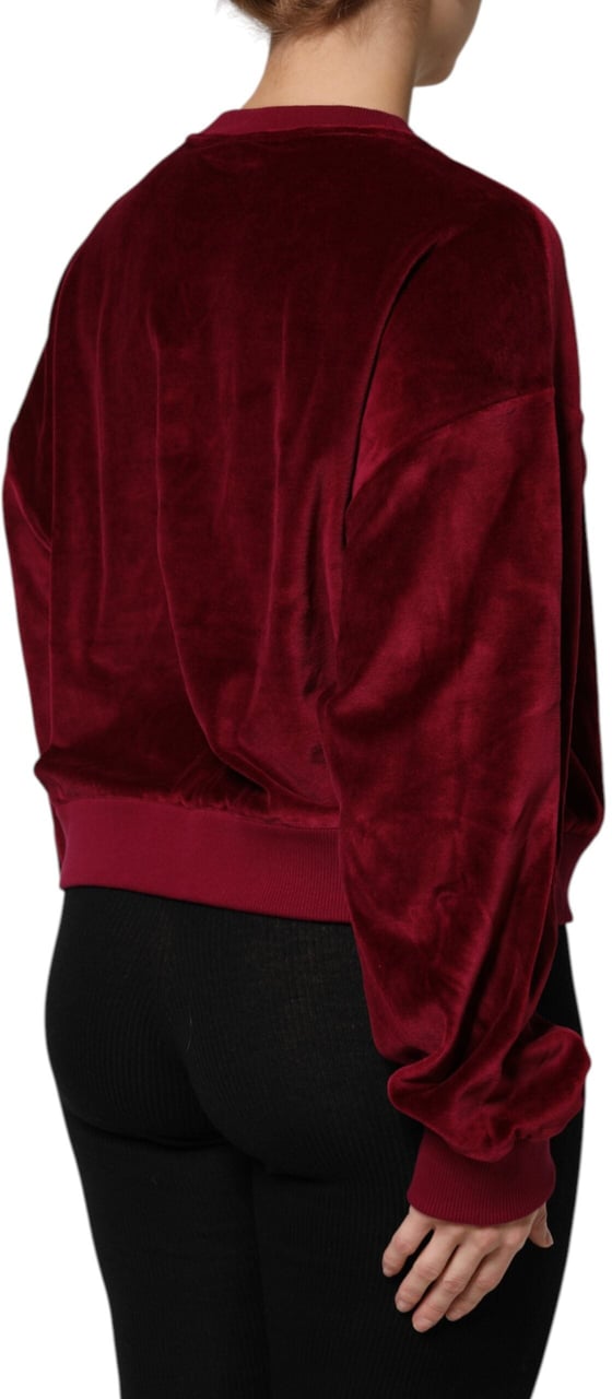 Dolce & Gabbana Red Cotton Velvet Crew Neck Pullover Sweater Rood