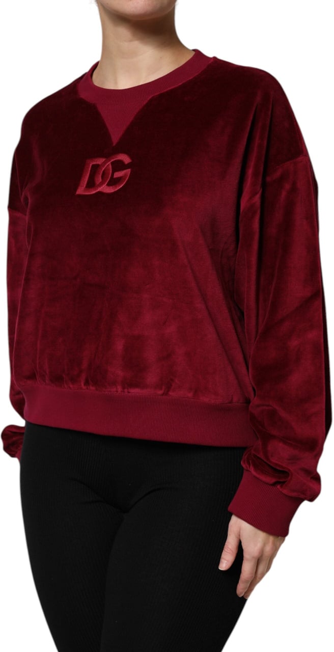 Dolce & Gabbana Red Cotton Velvet Crew Neck Pullover Sweater Rood