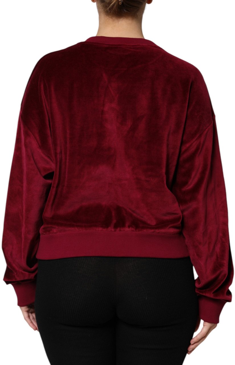Dolce & Gabbana Red Cotton Velvet Crew Neck Pullover Sweater Rood