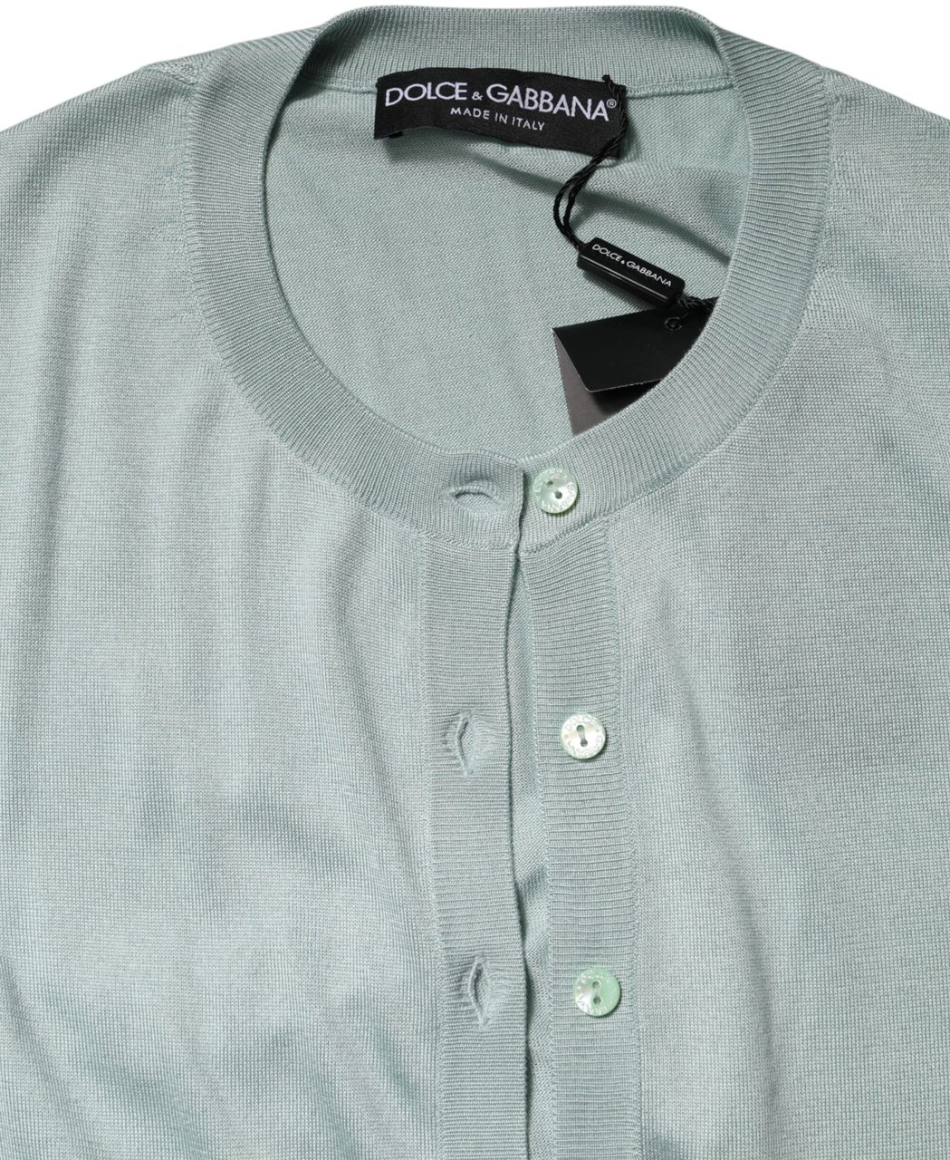 Dolce & Gabbana Light Green Silk Button Down Cardigan Sweater Zilver