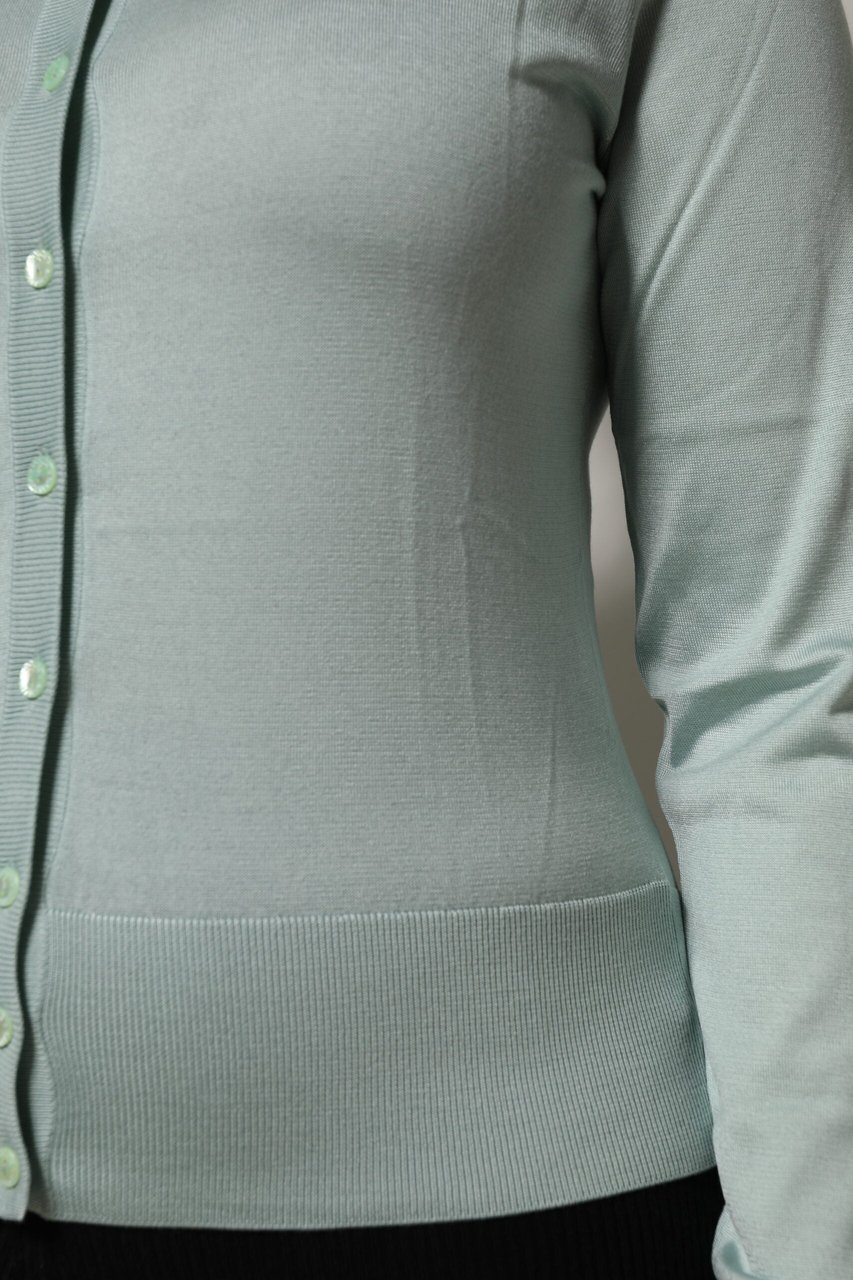 Dolce & Gabbana Light Green Silk Button Down Cardigan Sweater Zilver