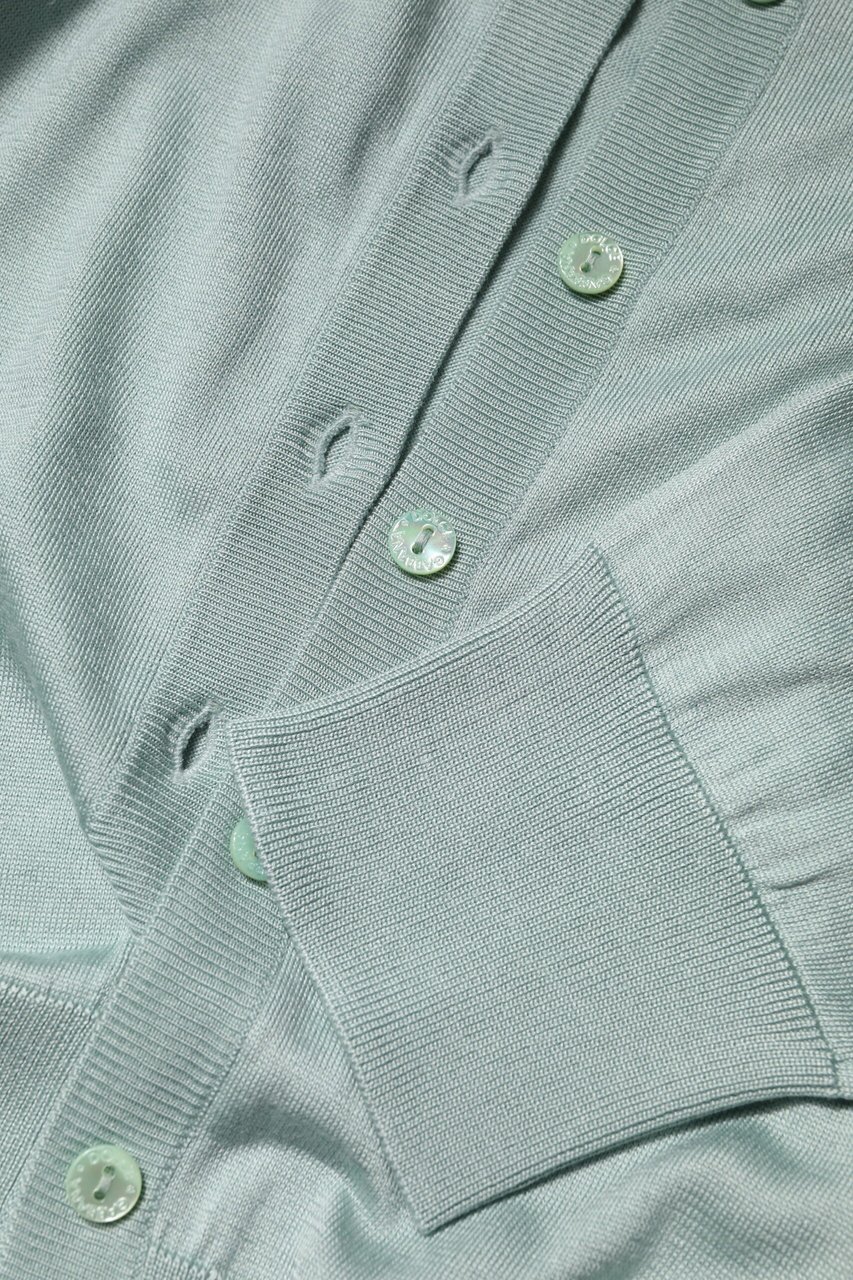 Dolce & Gabbana Light Green Silk Button Down Cardigan Sweater Zilver
