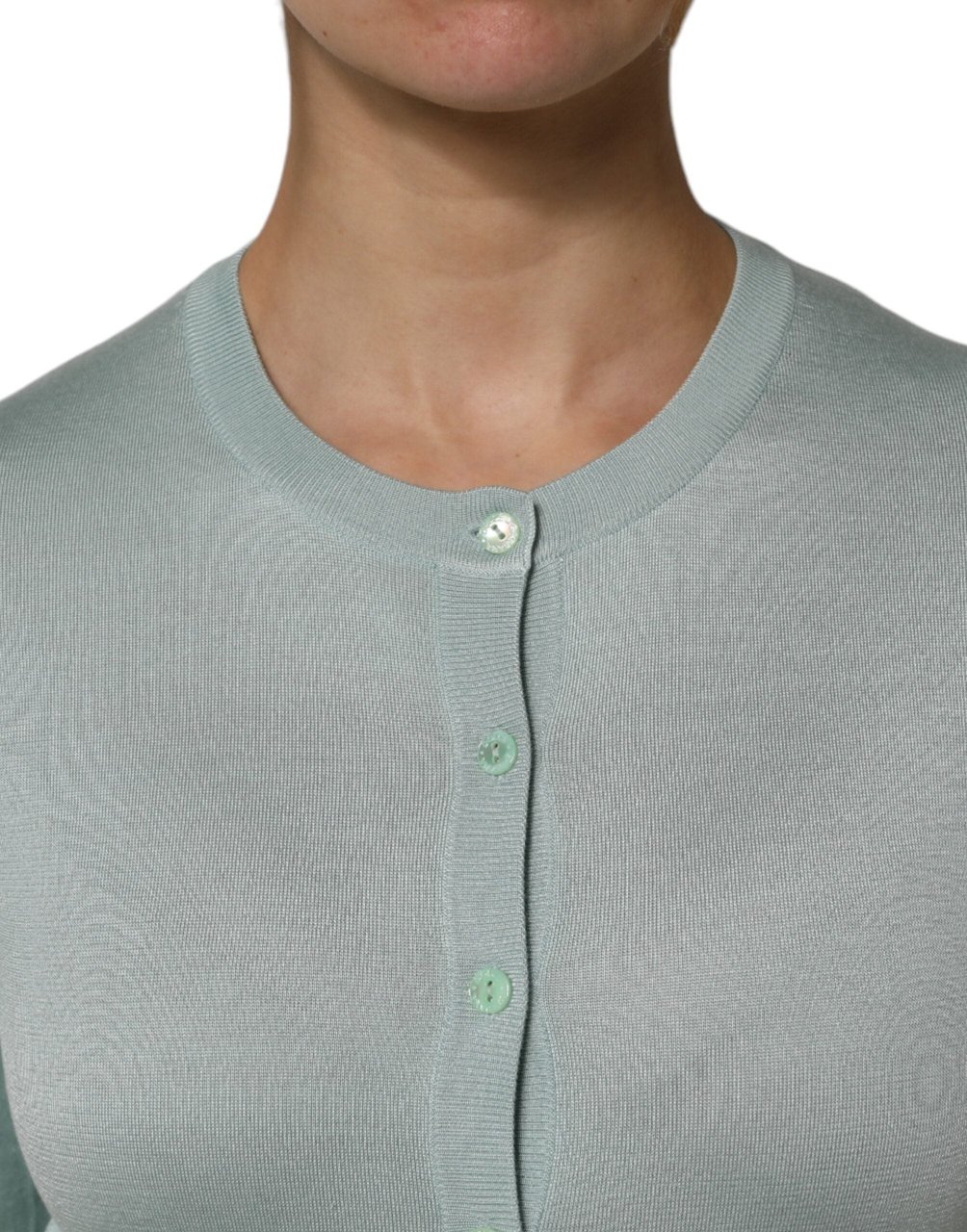 Dolce & Gabbana Light Green Silk Button Down Cardigan Sweater Zilver