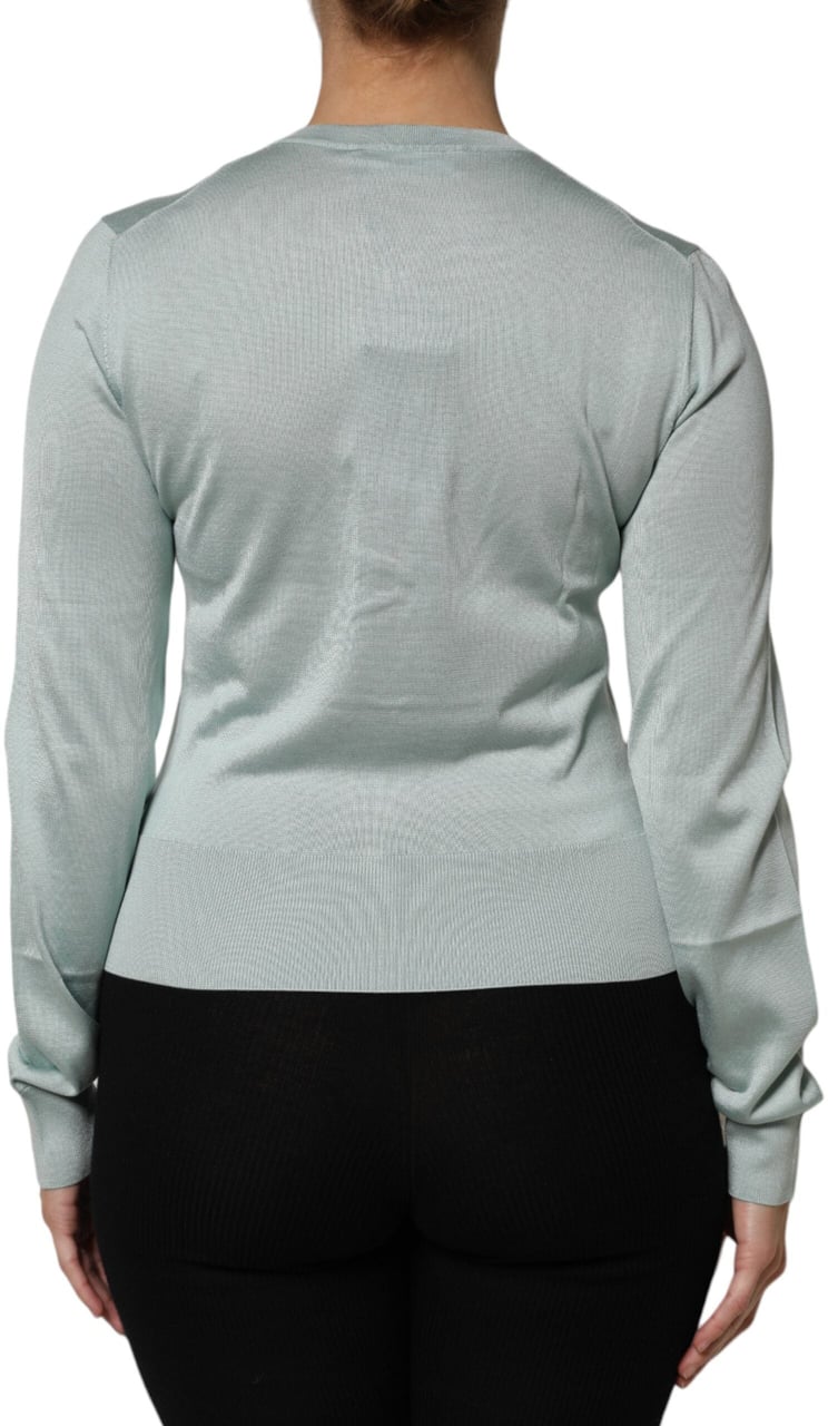 Dolce & Gabbana Light Green Silk Button Down Cardigan Sweater Zilver