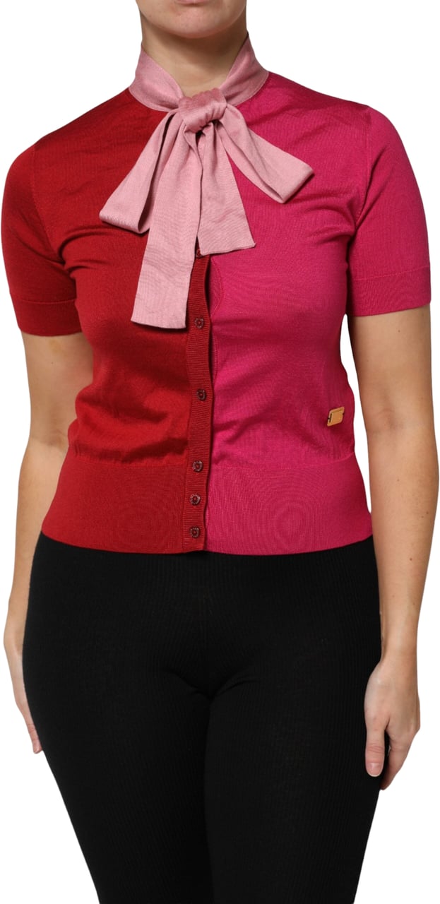 Dolce & Gabbana Pink Short Sleeves Buttoned Ascot Collar Top Roze