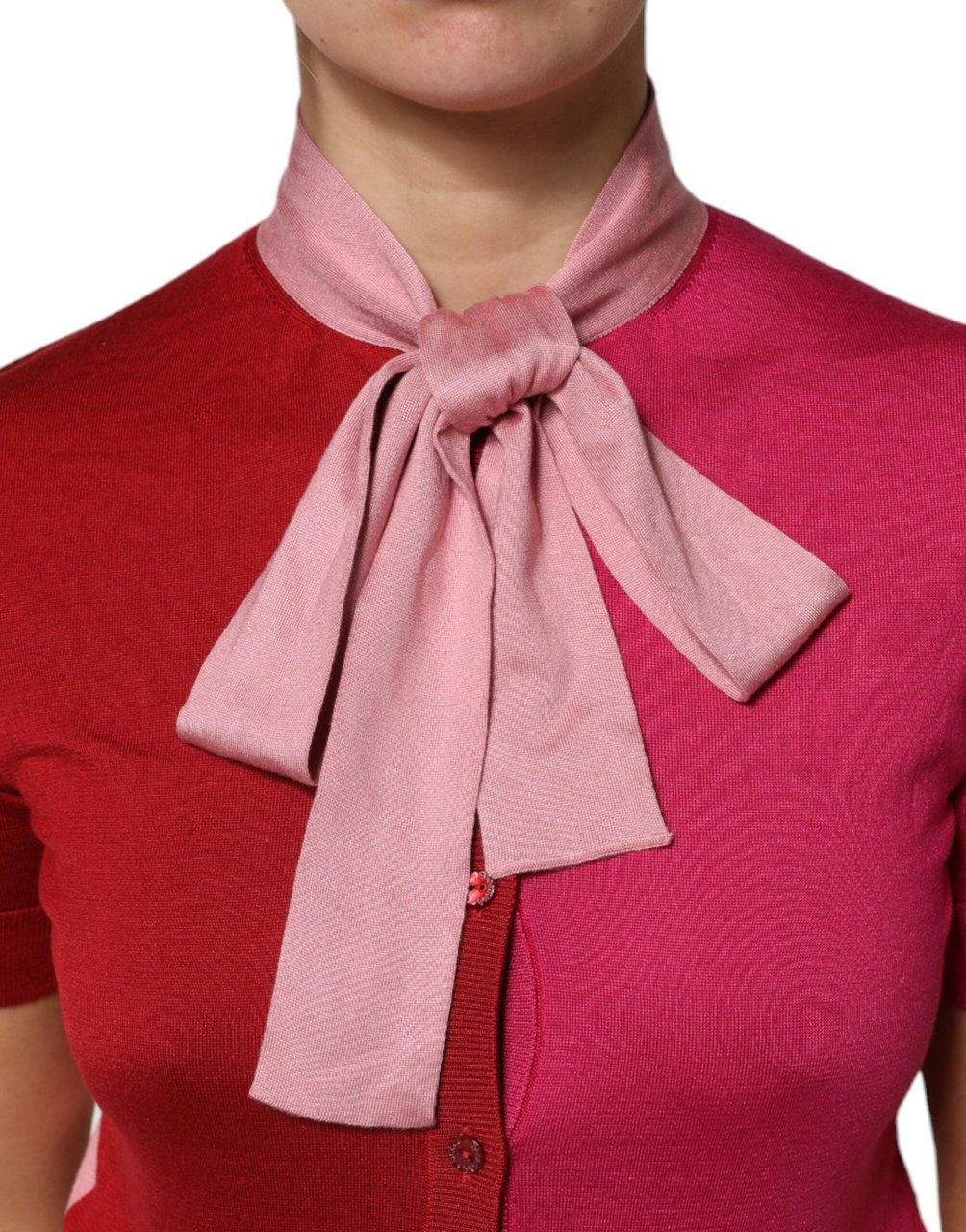 Dolce & Gabbana Pink Short Sleeves Buttoned Ascot Collar Top Roze