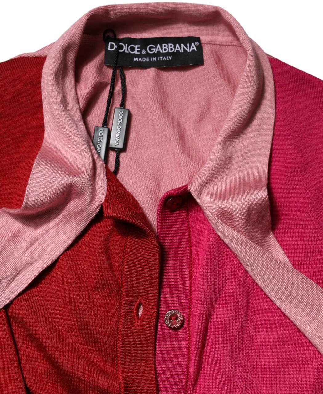 Dolce & Gabbana Pink Short Sleeves Buttoned Ascot Collar Top Roze
