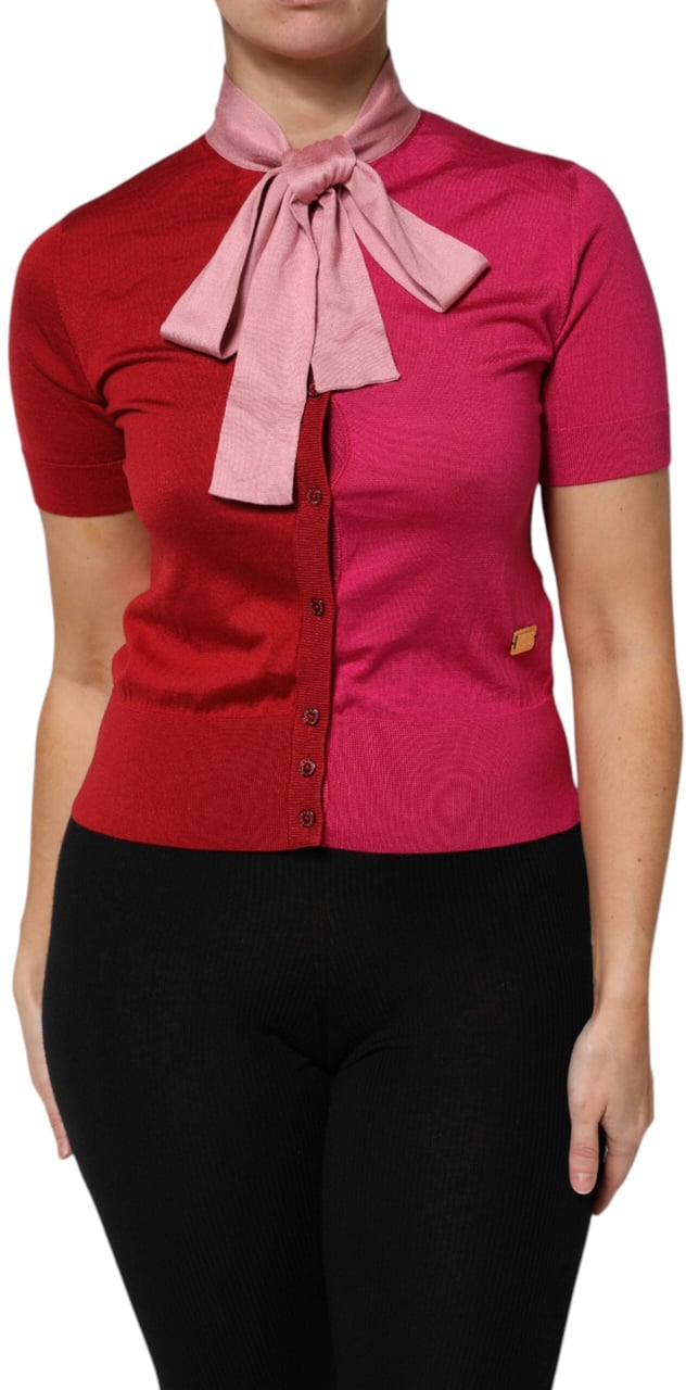 Dolce & Gabbana Pink Short Sleeves Buttoned Ascot Collar Top Roze
