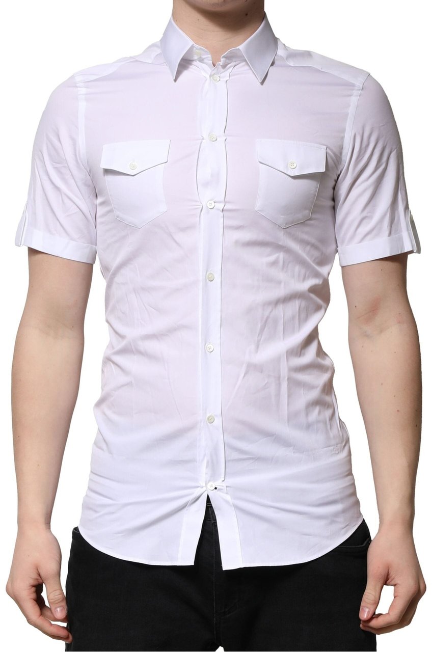 Dolce & Gabbana White Cotton Short Sleeves GOLD Casual Shirt Wit