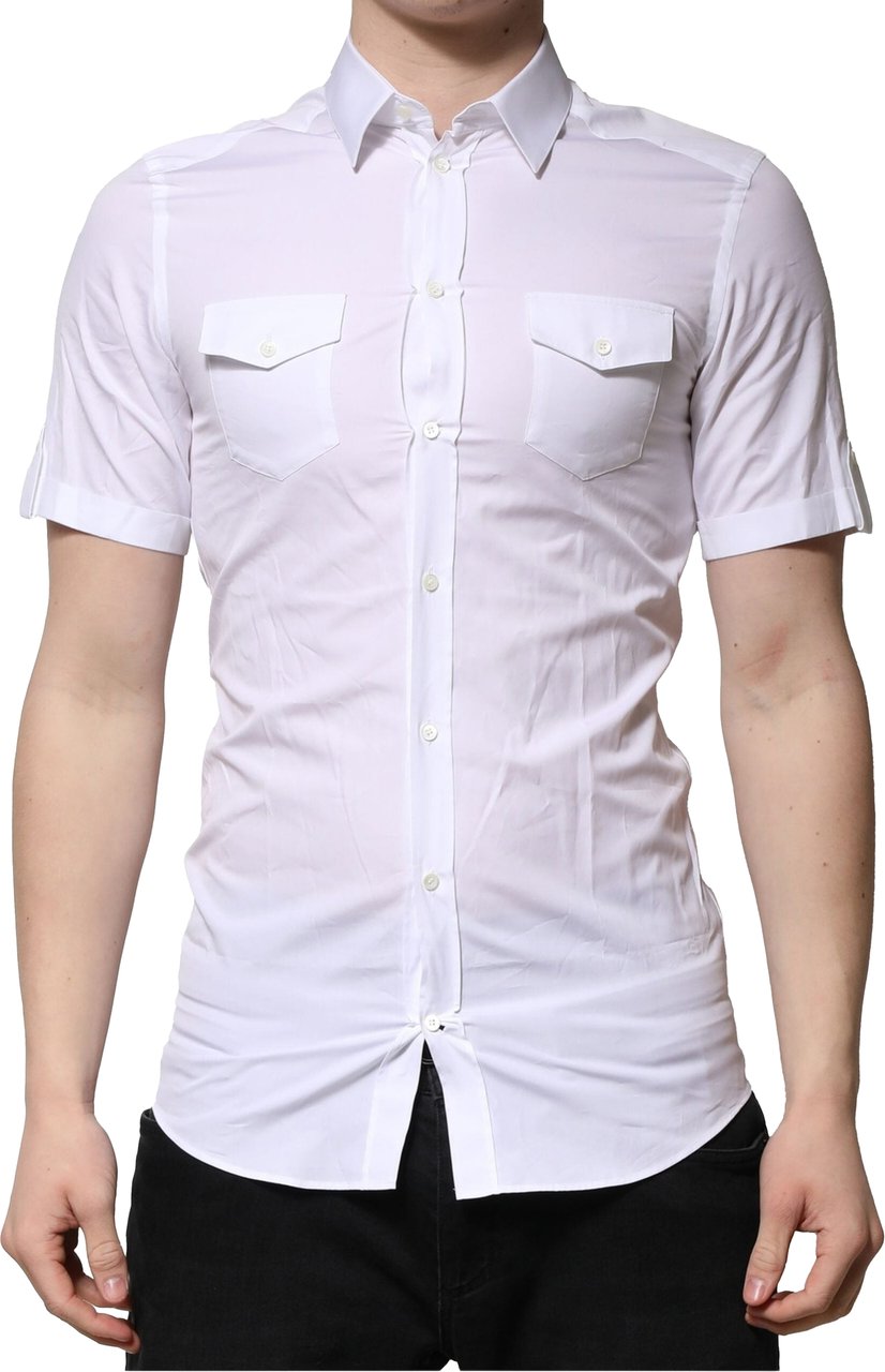 Dolce & Gabbana White Cotton Short Sleeves GOLD Casual Shirt Wit