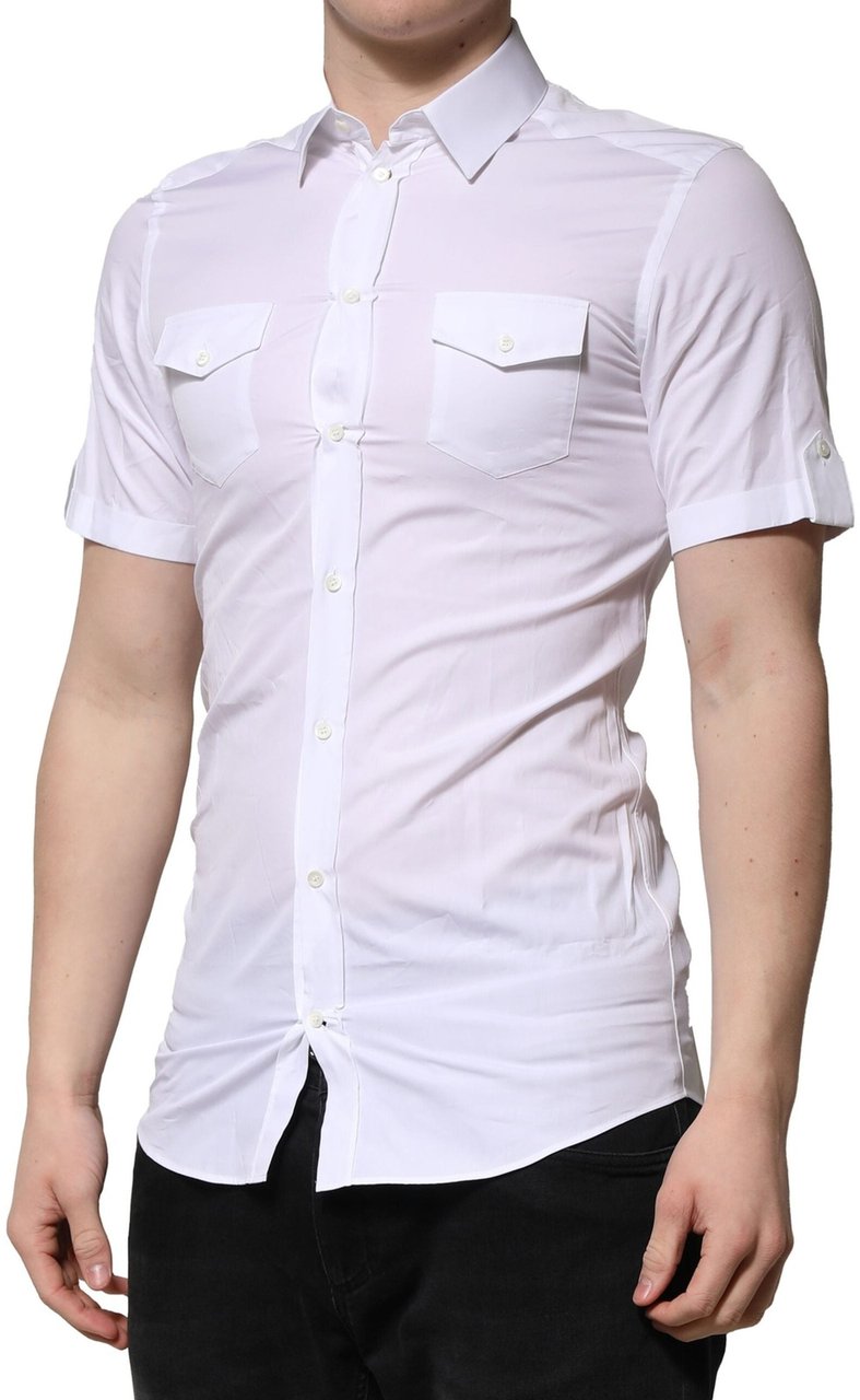 Dolce & Gabbana White Cotton Short Sleeves GOLD Casual Shirt Wit