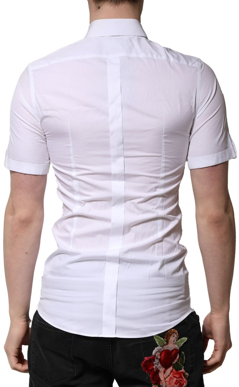 Dolce & Gabbana White Cotton Short Sleeves GOLD Casual Shirt Wit