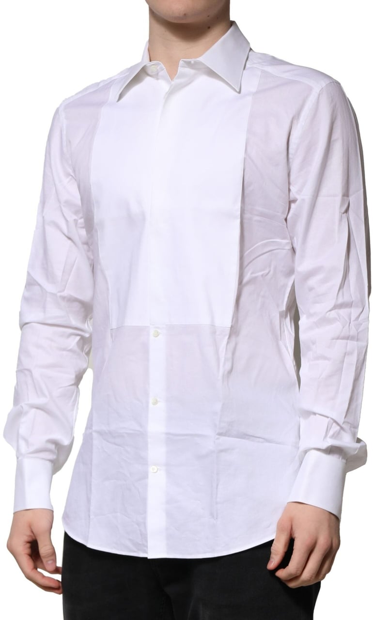 Dolce & Gabbana White Bib Cotton Poplin GOLD Men Formal Shirt Wit