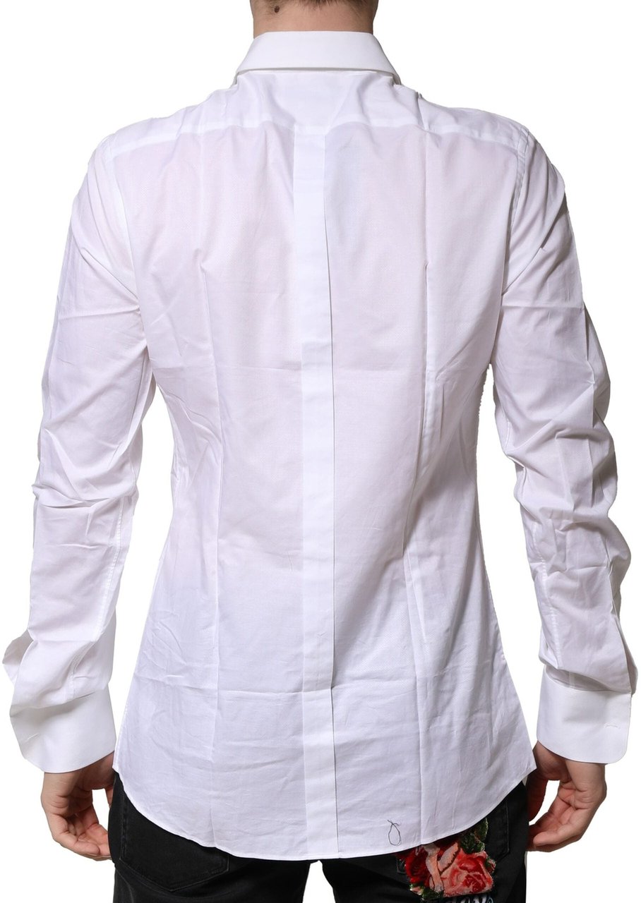 Dolce & Gabbana White Bib Cotton Poplin GOLD Men Formal Shirt Wit