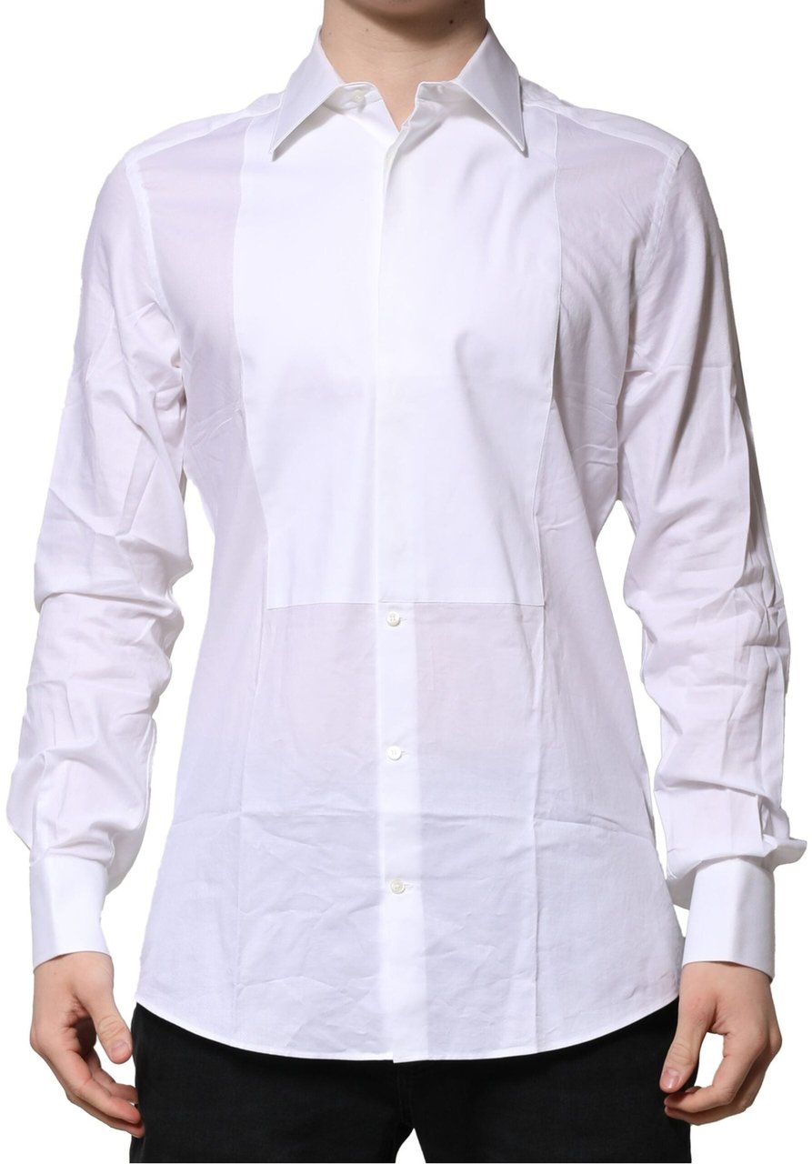 Dolce & Gabbana White Bib Cotton Poplin GOLD Men Formal Shirt Wit
