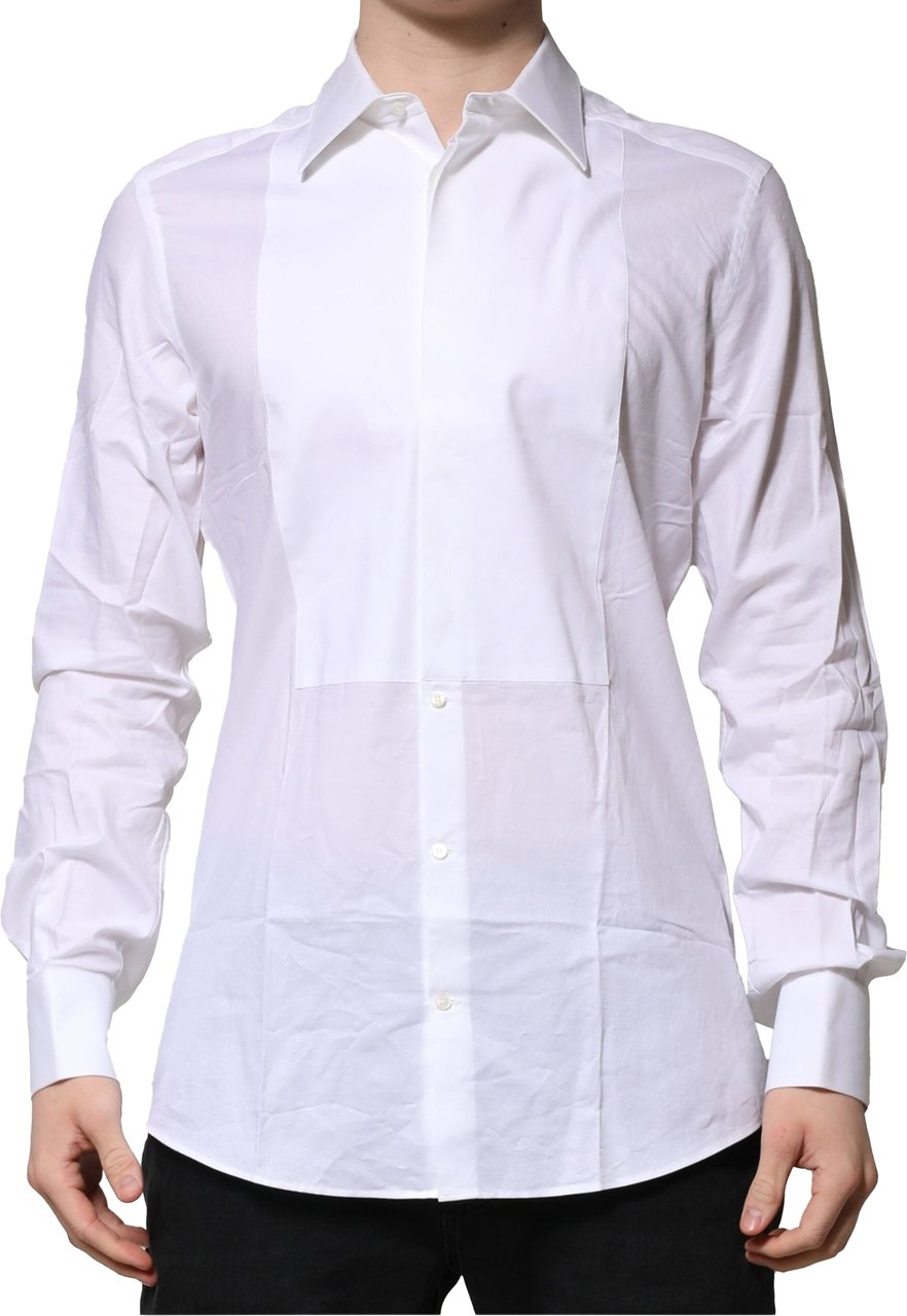 Dolce & Gabbana White Bib Cotton Poplin GOLD Men Formal Shirt Wit