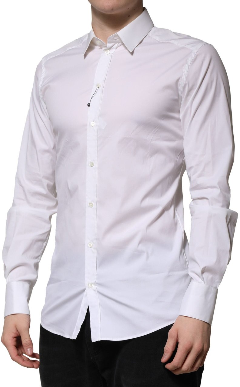 Dolce & Gabbana White Cotton GOLD Long Sleeves Formal Shirt Wit