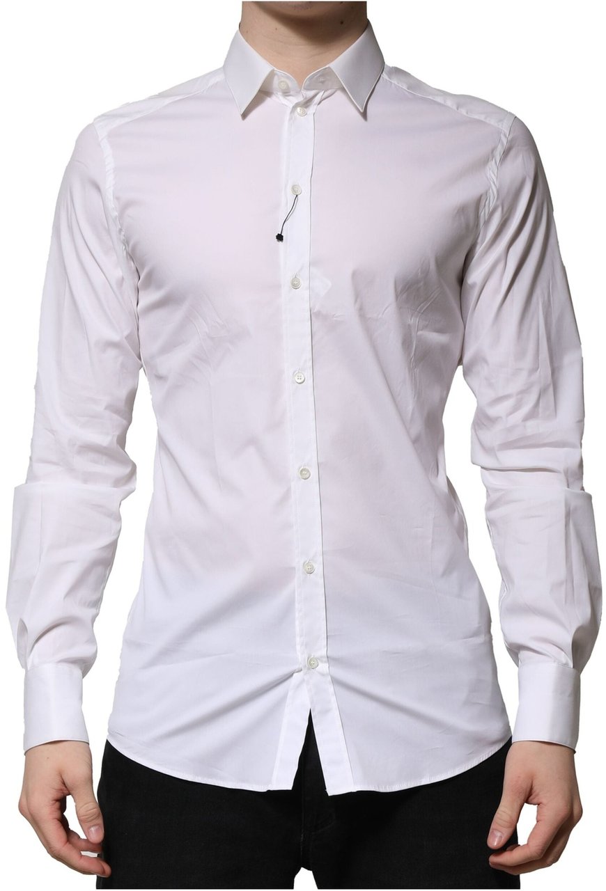 Dolce & Gabbana White Cotton GOLD Long Sleeves Formal Shirt Wit