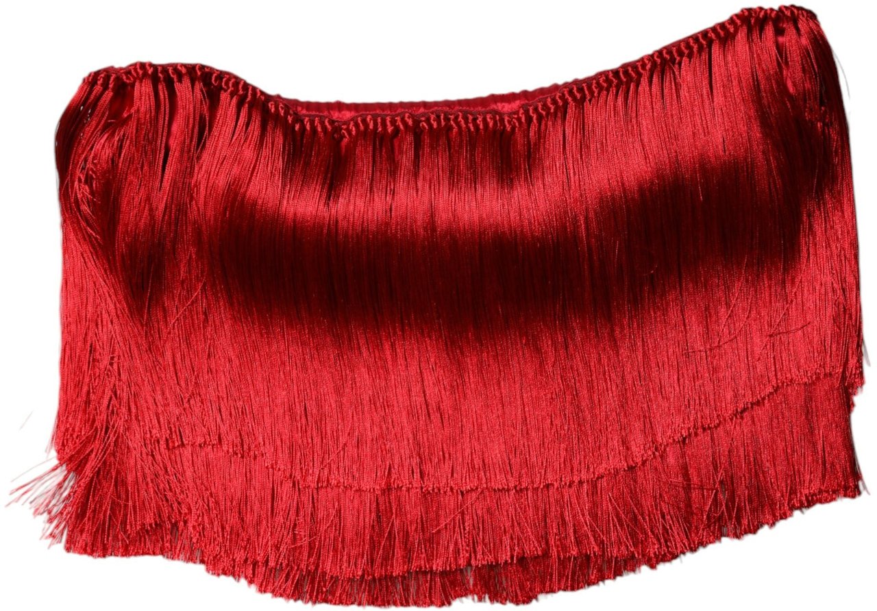 Dolce & Gabbana Red Silk Strapless Fringe Crop Tube Top Rood