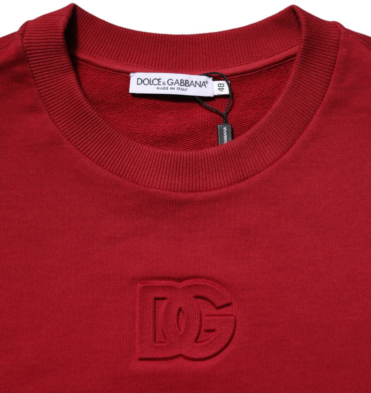 Dolce & Gabbana Red Embossed Logo Cotton Crew Neck Sweater Rood