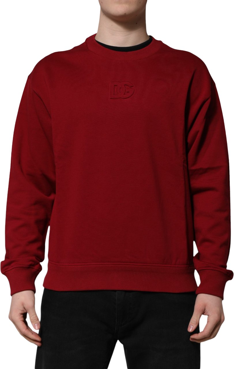 Dolce & Gabbana Red Embossed Logo Cotton Crew Neck Sweater Rood