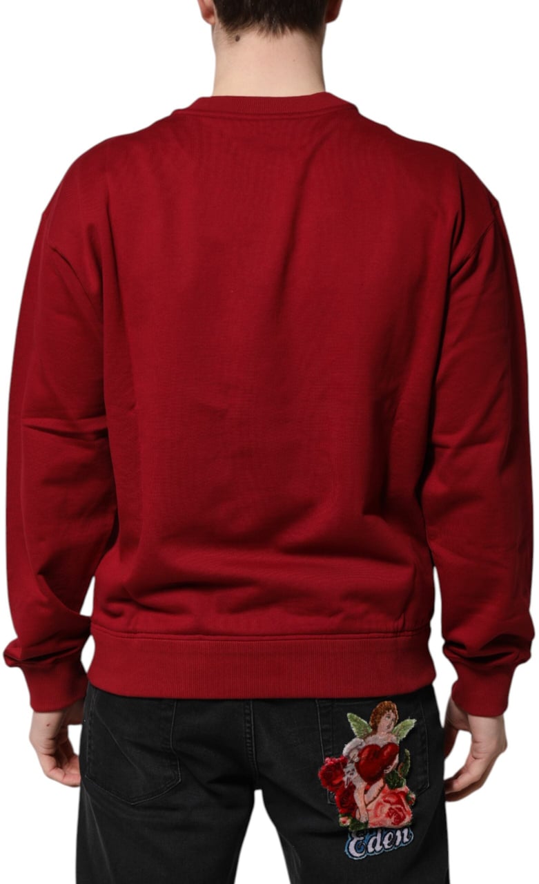 Dolce & Gabbana Red Embossed Logo Cotton Crew Neck Sweater Rood