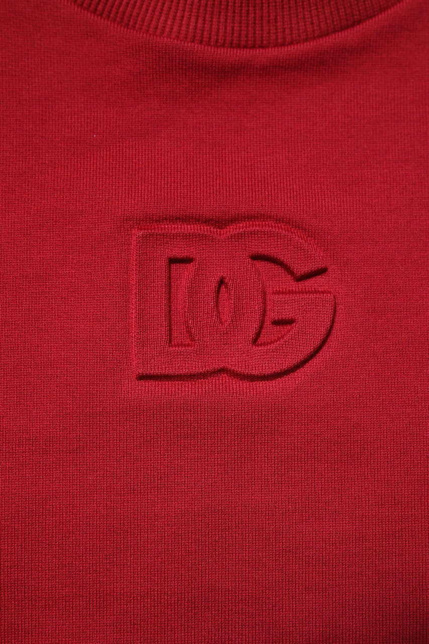 Dolce & Gabbana Red Embossed Logo Cotton Crew Neck Sweater Rood