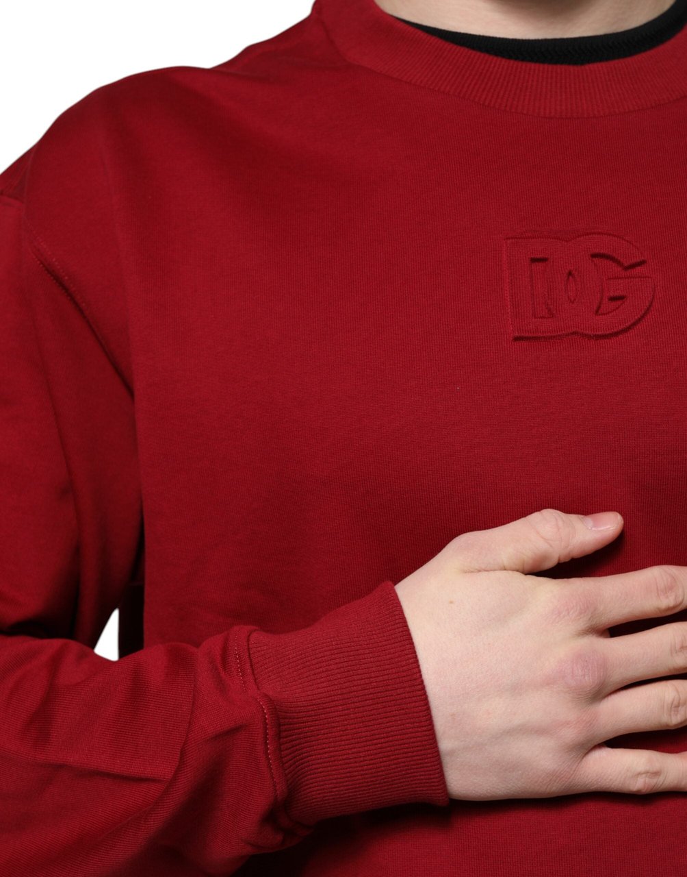 Dolce & Gabbana Red Embossed Logo Cotton Crew Neck Sweater Rood