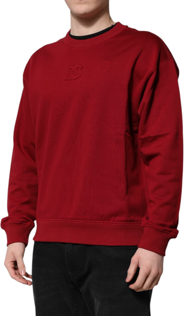 Dolce & Gabbana Red Embossed Logo Cotton Crew Neck Sweater Rood