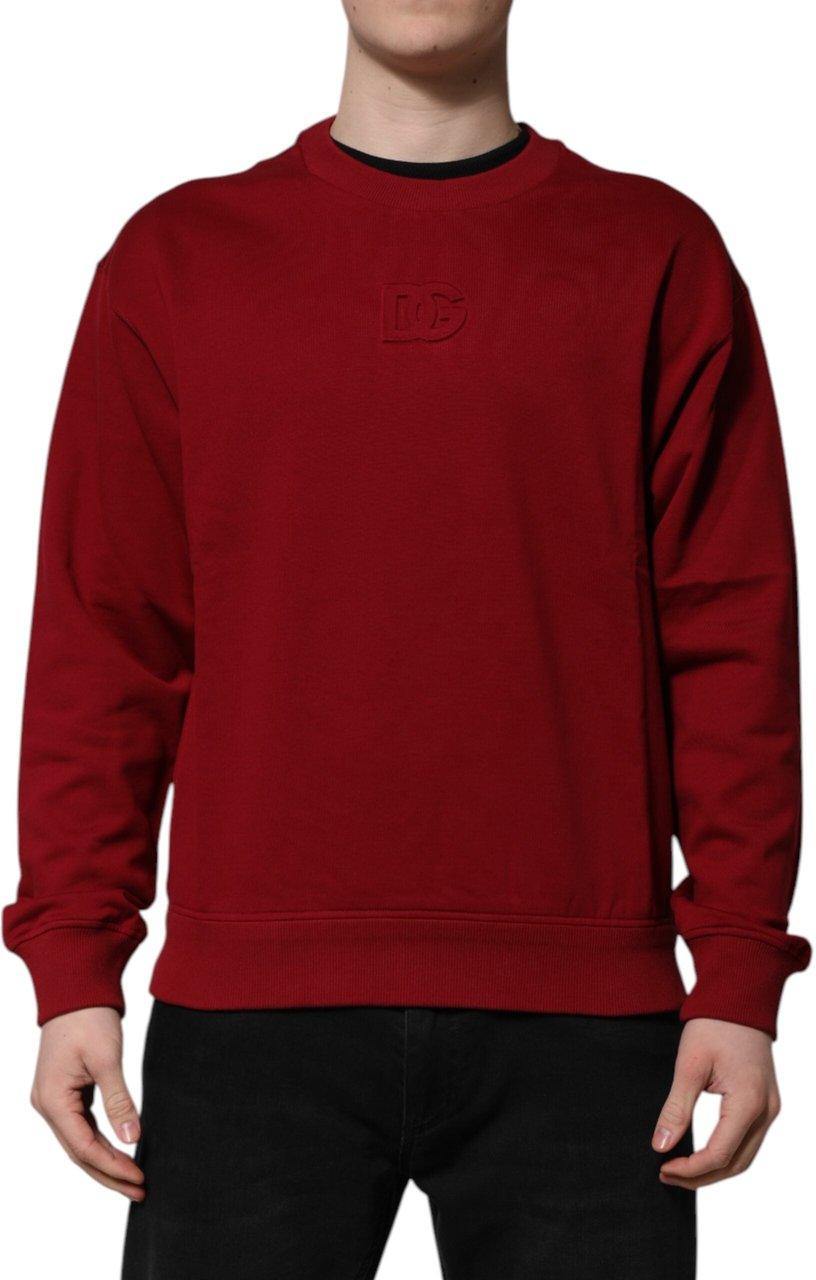 Dolce & Gabbana Red Embossed Logo Cotton Crew Neck Sweater Rood