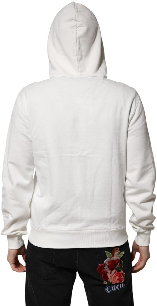 Dolce & Gabbana White Cotton DG ROYAL Print Hooded Sweater Wit