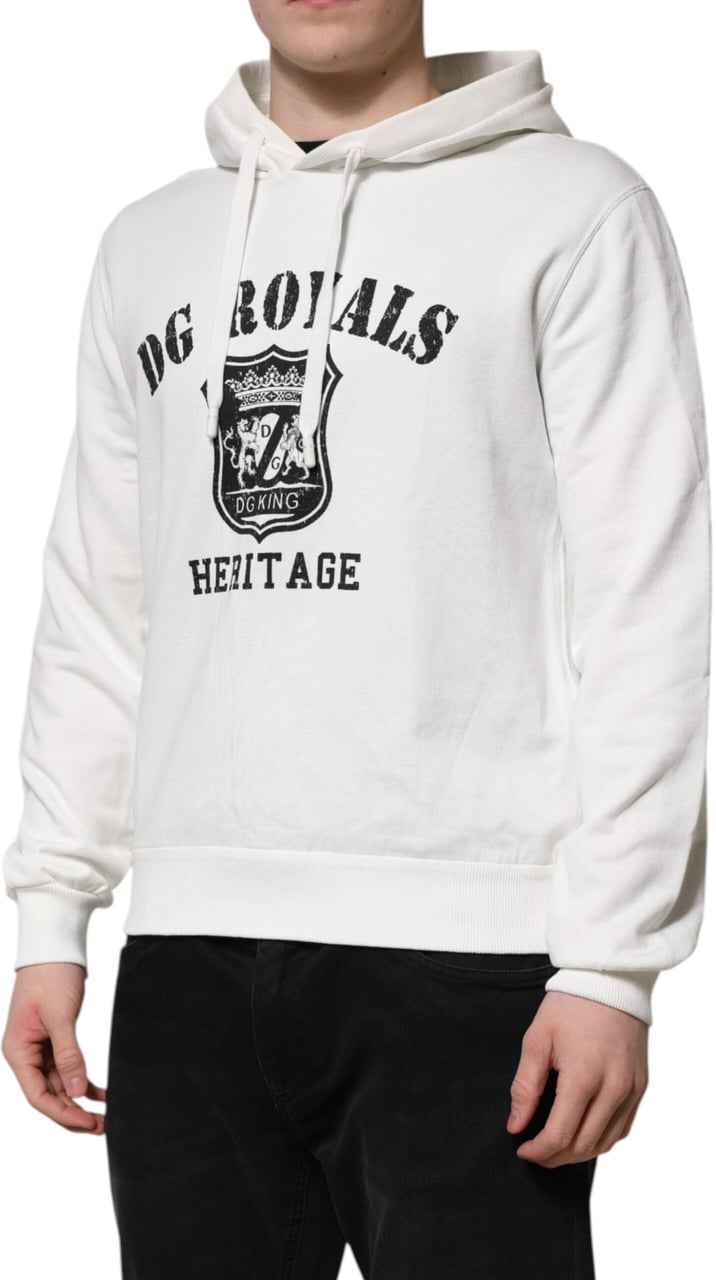 Dolce & Gabbana White Cotton DG ROYAL Print Hooded Sweater Wit