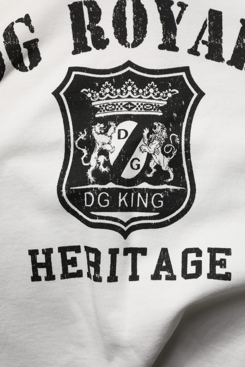 Dolce & Gabbana White Cotton DG ROYAL Print Hooded Sweater Wit