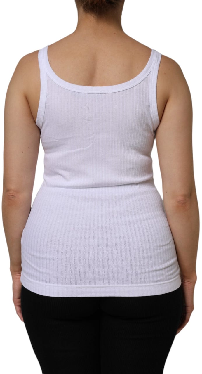 Dolce & Gabbana White Cotton Round Neck Sleeveless Tank Top Zwart